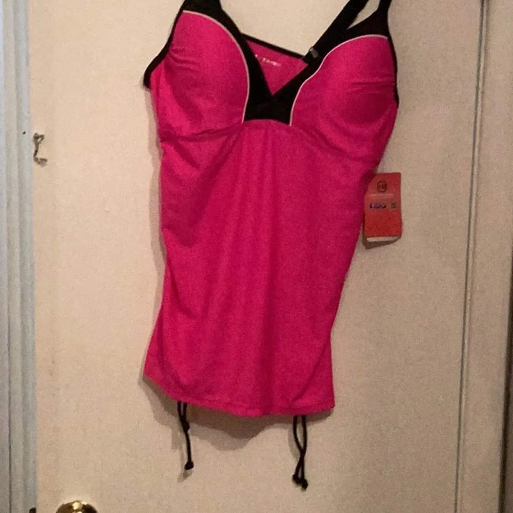 Free Country Women's Pink and Black Double Strap Tankini Top - Picture 2 of 14